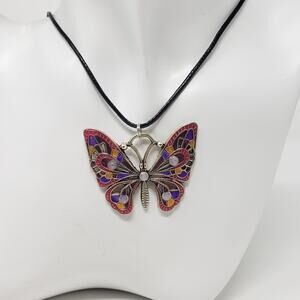 Hand Decorated Metallic Resin Butterfly Necklace